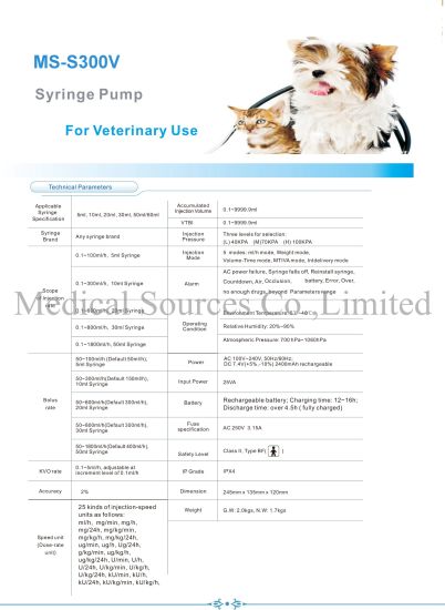 (MS-S300V) Injection portable vétérinaire / médicale / hôpital / clinique / pompe à seringue